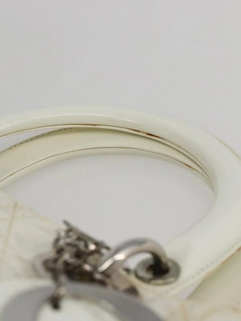 Christian Dior Lady Dior Canage Hand Bag Nylon White Silver Auth 158966 - Picture 9 of 16